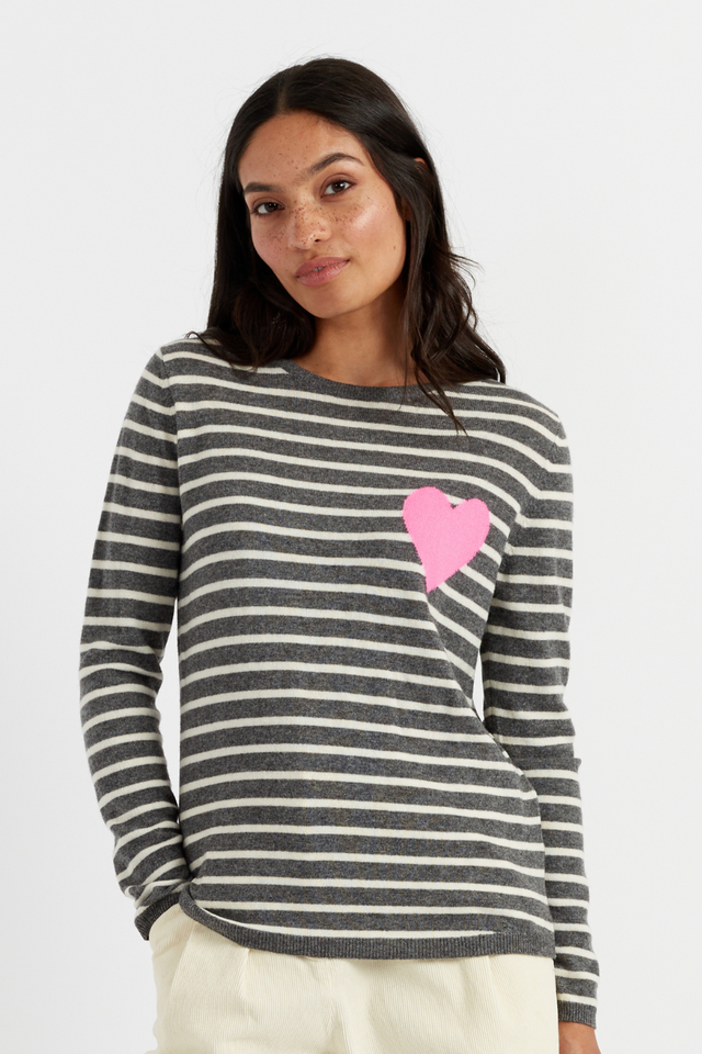 Grey Breton Heart Wool-Cashmere Sweater image 1