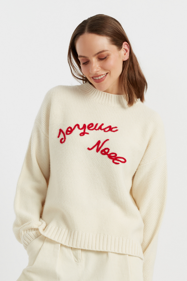 Cream Wool-Cashmere Joyeux Noel Sweater image 1