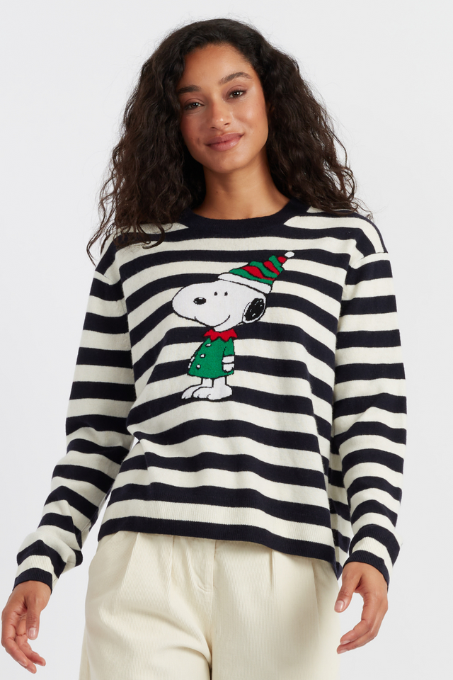 Navy Wool-Cashmere Snoopy Christmas Elf Sweater image 1