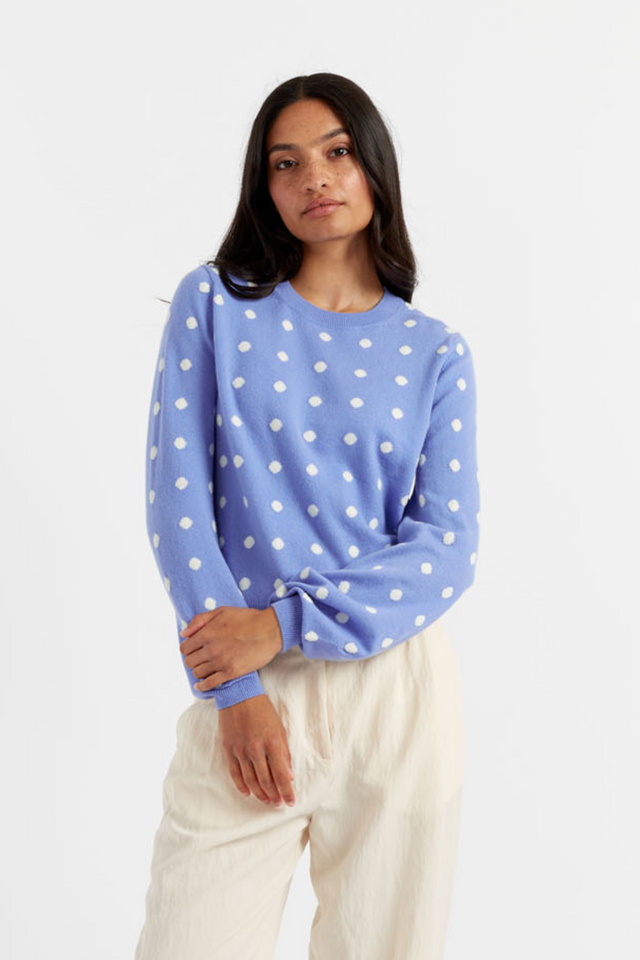 Powder-Blue Wool-Cashmere Spot Intarsia Sweater image 1