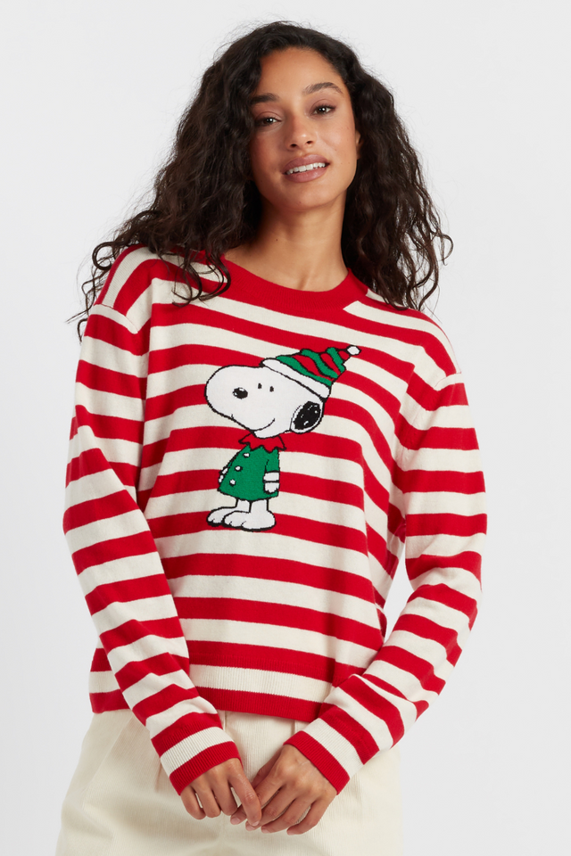 Red  Wool-Cashmere Snoopy Christmas Elf Sweater image 1