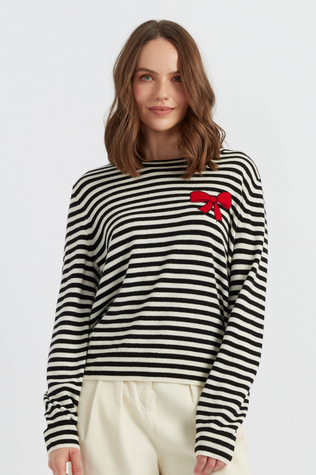 Black Wool-Cashmere Bow Breton Sweater image 1