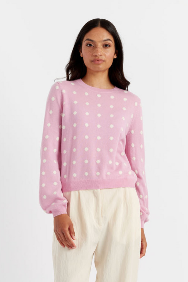 Pink-Lemonade Wool-Cashmere Spot Intarsia Sweater image 1