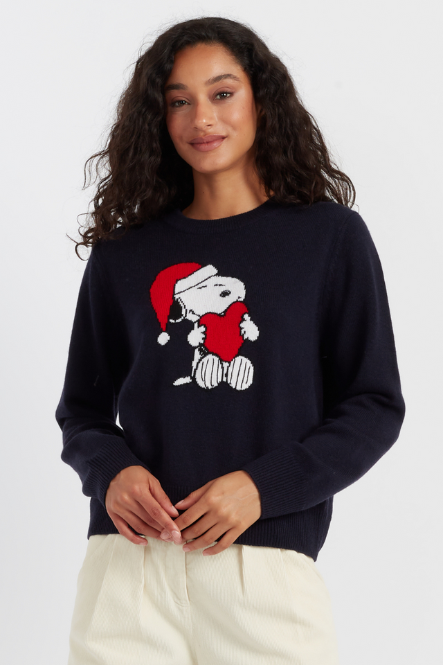 Navy Wool-Cashmere Snoopy Santa Sweater image 1