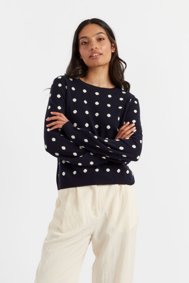 Navy Wool-Cashmere Spot Intarsia Sweater image 2