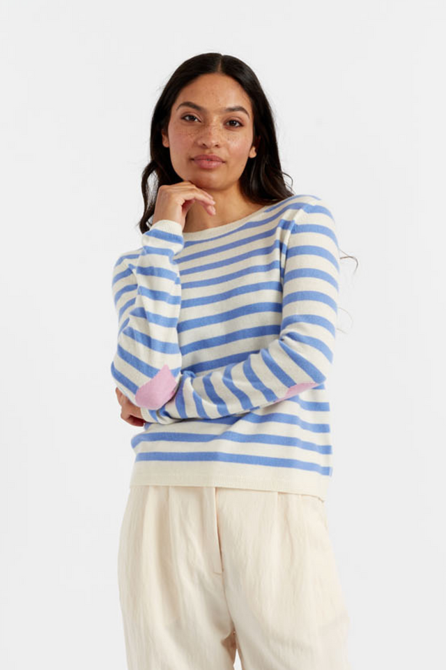 Powder-Blue Wool-Cashmere Heart Elbow Patch Sweater image 1