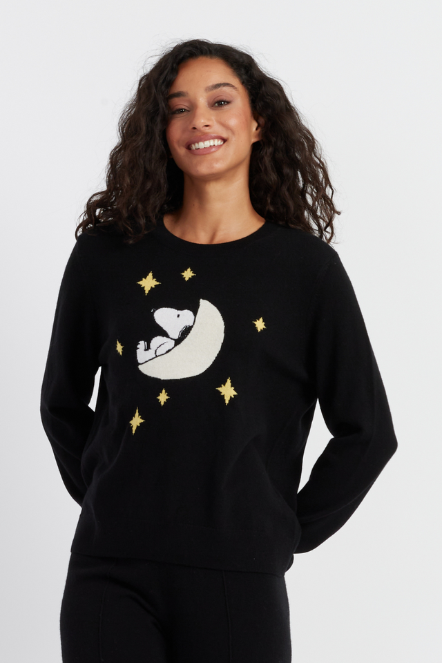 Black Wool-Cashmere Dreaming Snoopy Sweater image 1