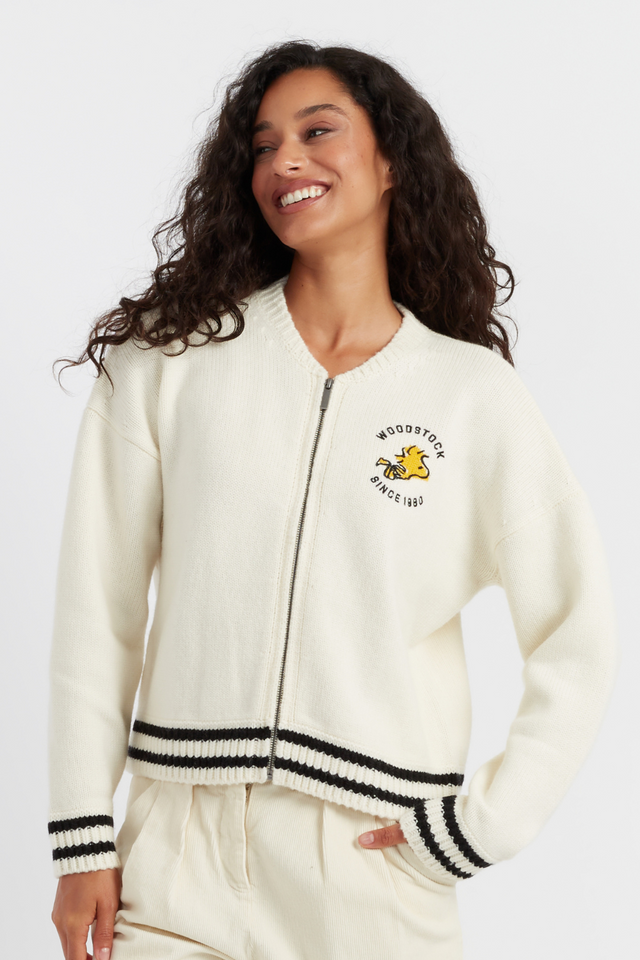 Cream Wool-Cashmere Snoopy Bomber Jacket image 1