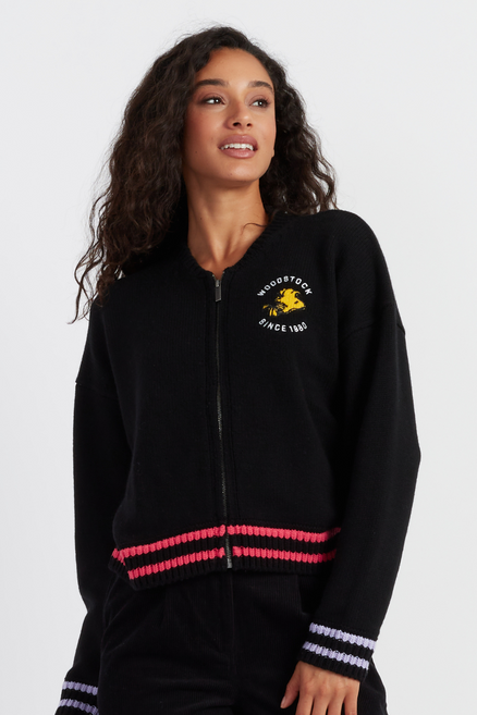 Women's Cardigan Black Chinti and Parker Wool-Cashmere Snoopy Intarsia Size XS-3L