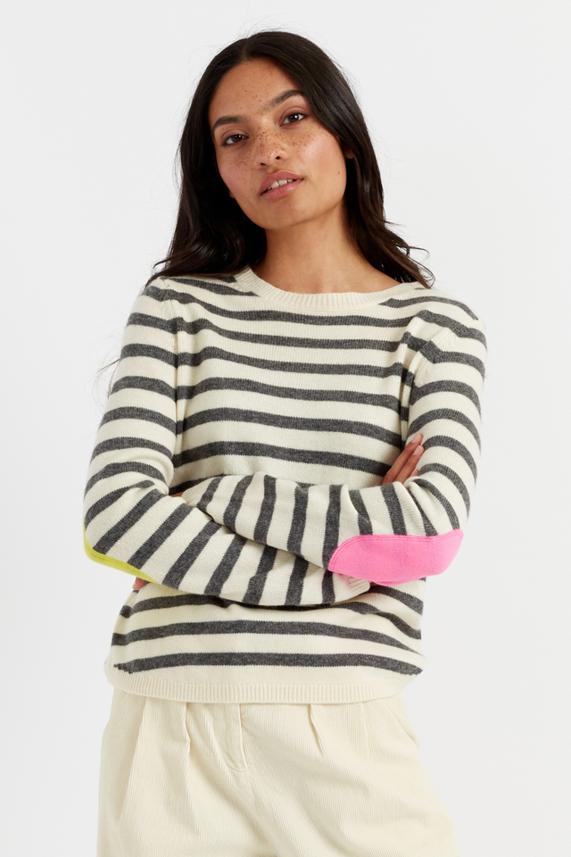 Cream Wool-Cashmere Elbow Patch Sweater image 1