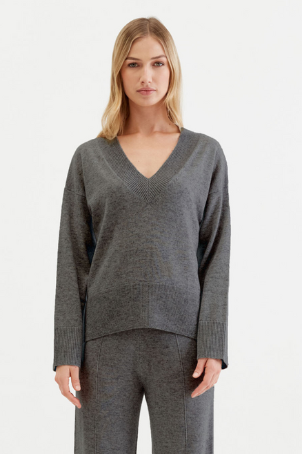 Grey Wool-Cashmere V-Neck Sweater
