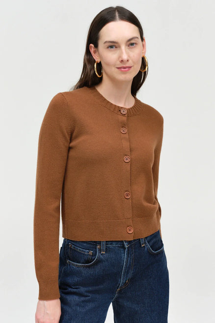 Toffee Wool-Cashmere Crew Neck Cardigan