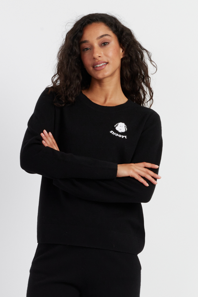 Black Wool-Cashmere Snoopy Badge Sweater image 1