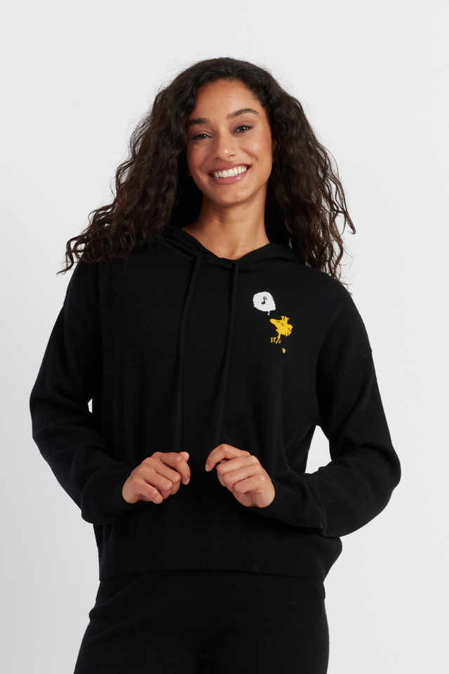 Black Wool-Cashmere Snoopy Music Hoodie image 1