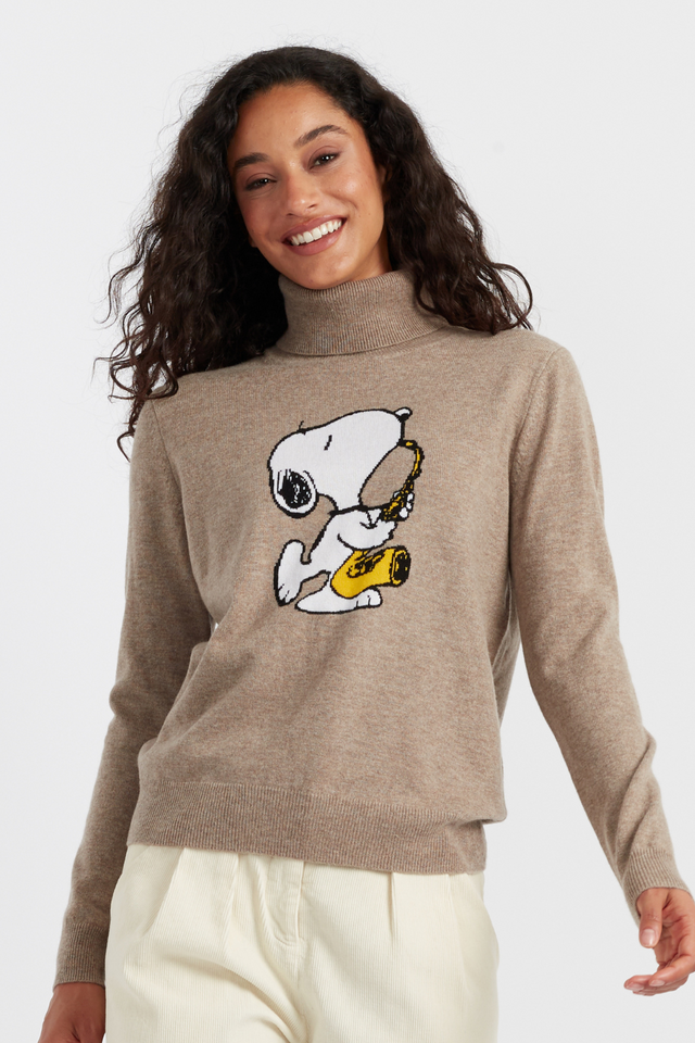 Soft-Truffle Wool-Cashmere Snoopy Saxophone Sweater image 1