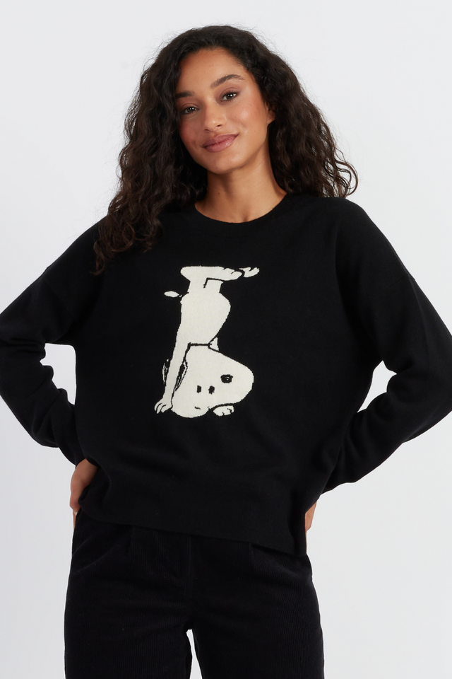 Black Wool-Cashmere Dancing Snoopy Sweater image 1