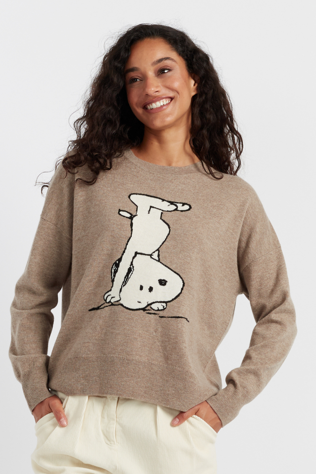 Soft-Truffle Wool-Cashmere Dancing Snoopy Sweater image 1