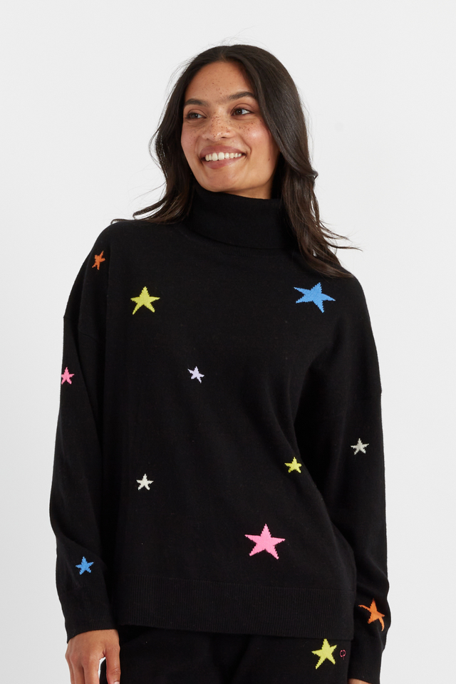 Black Wool-Cashmere Star Rollneck Sweater image 1