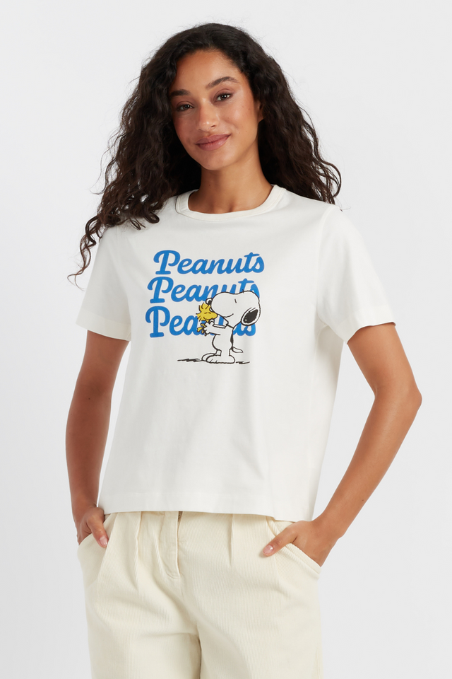 Cream Cotton Snoopy & Woodstock T-Shirt image 1