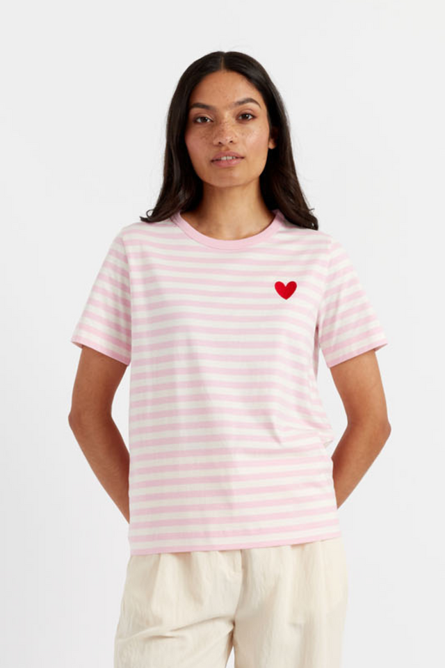 Pink-Lemonade Heart Breton Organic Cotton T-Shirt image 1