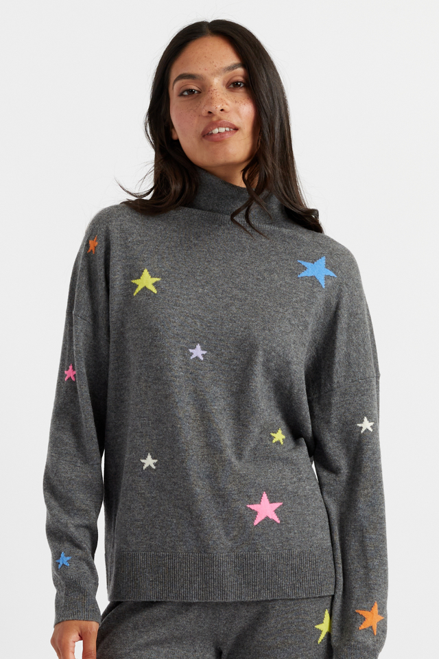 Grey Wool-Cashmere Star Rollneck Sweater image 1