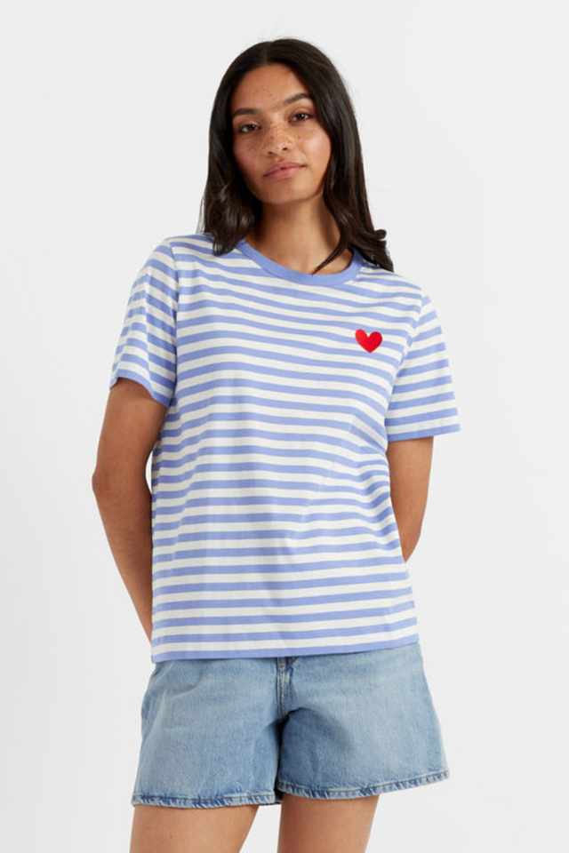 Powder-Blue Heart Breton Organic Cotton T-Shirt image 1