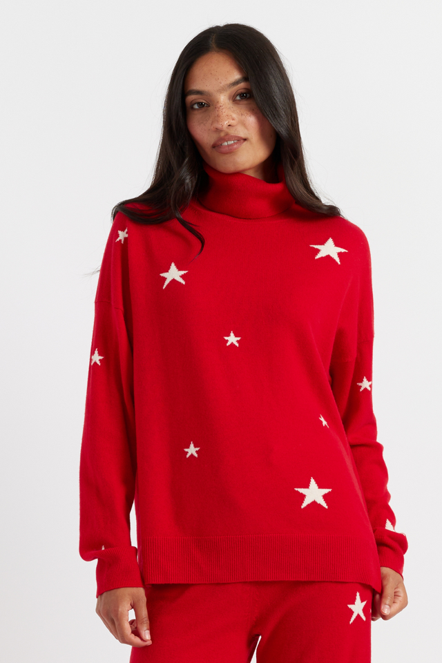 Red Wool-Cashmere Star Rollneck Sweater image 1