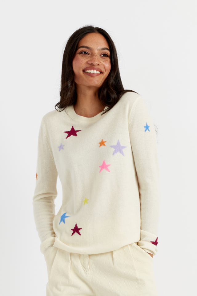 Cream Wool-Cashmere Star Sweater image 1