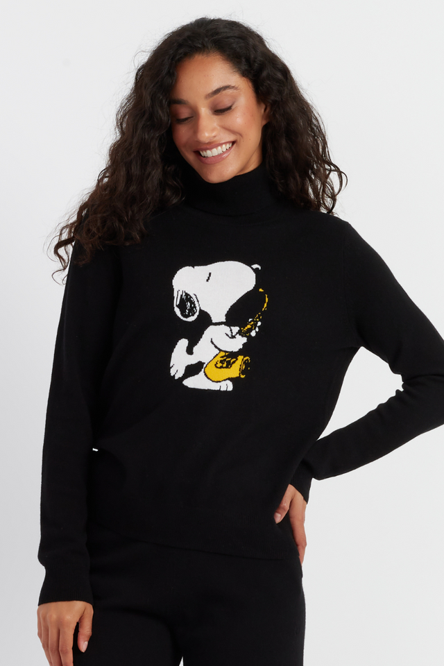 Black Wool-Cashmere Snoopy Saxophone Sweater image 1