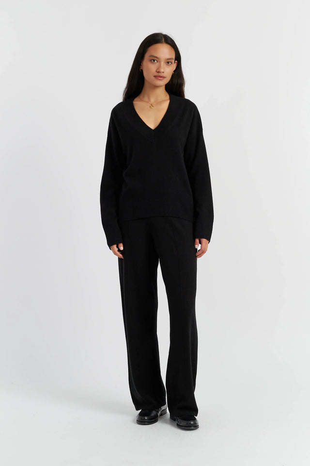Black Wool-Cashmere V-Neck Sweater image 2