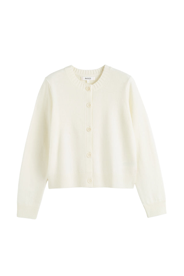 Cream Wool-Cashmere Crew Neck Cardigan image 4
