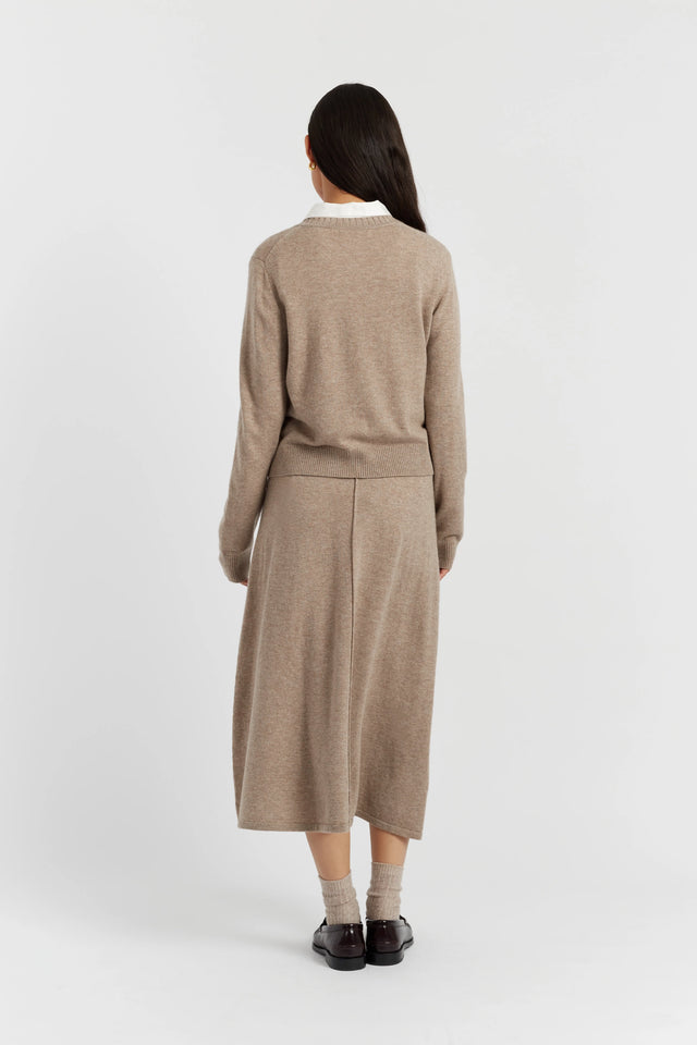 Warm-Oatmeal Wool-Cashmere Crew Neck Cardigan image 3