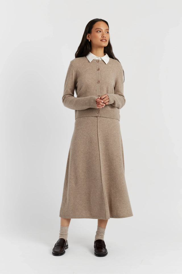 Warm-Oatmeal Wool-Cashmere Crew Neck Cardigan image 2