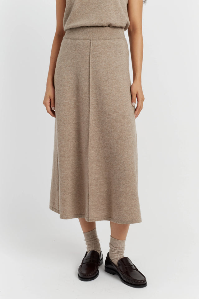 Warm-Oatmeal Wool-Cashmere Midi Skirt image 2