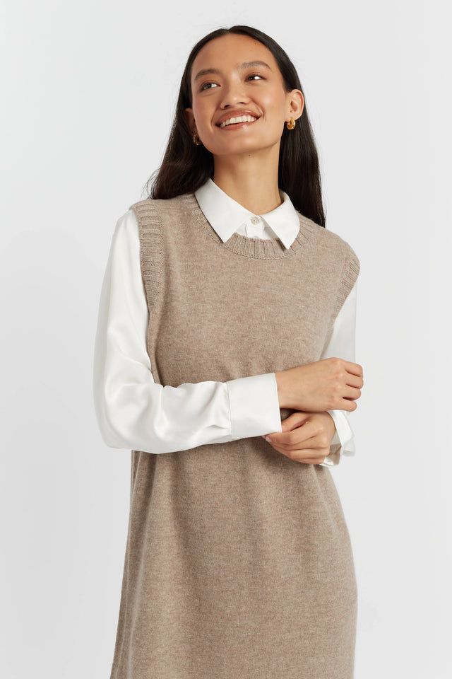 Warm-Oatmeal Wool-Cashmere Mini Dress image 1