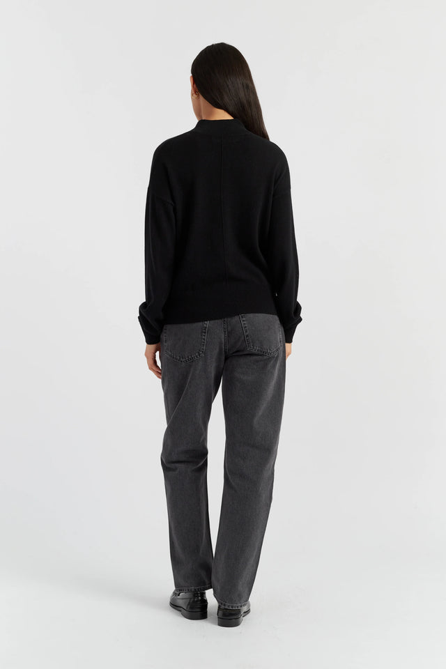 Black Wool-Cashmere Funnel Neck Sweater image 3