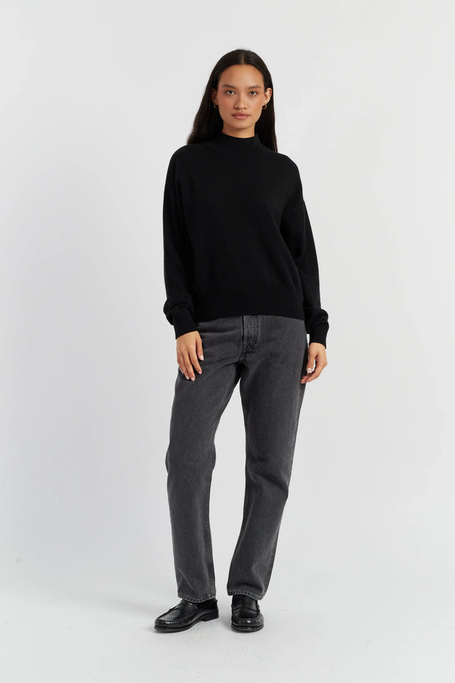Black Wool-Cashmere Funnel Neck Sweater image 2