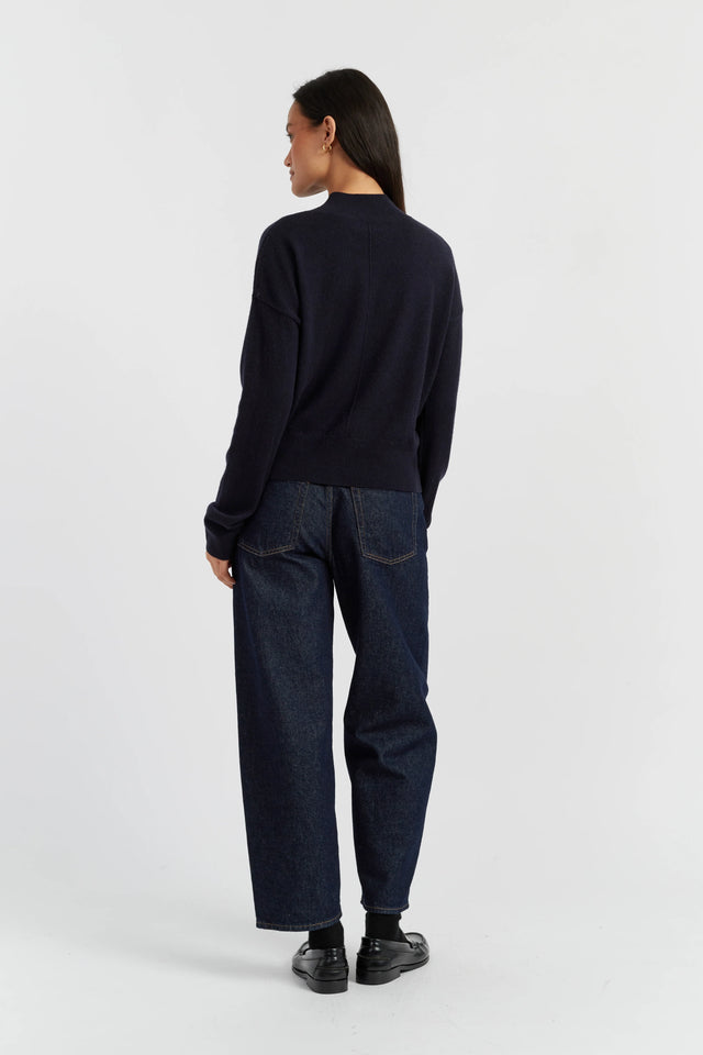 Navy Wool-Cashmere Funnel Neck Sweater image 3