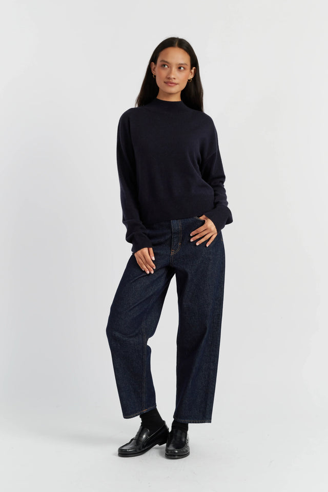 Navy Wool-Cashmere Funnel Neck Sweater image 2
