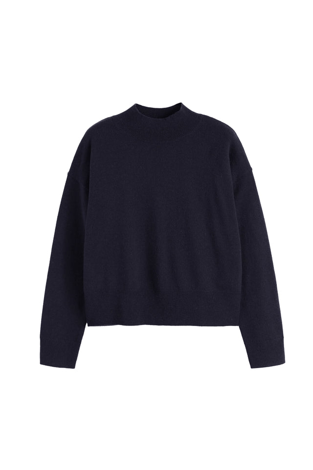Navy Wool-Cashmere Funnel Neck Sweater image 4