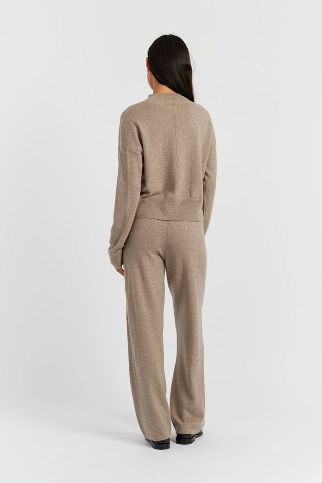 Warm-Oatmeal Wool-Cashmere Funnel Neck Sweater image 3