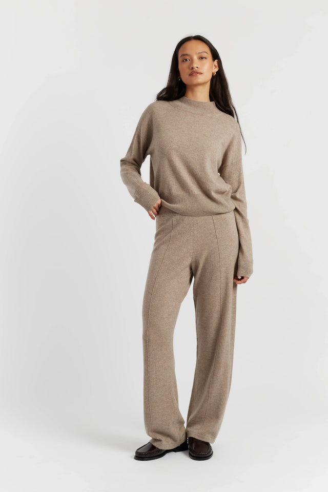 Warm-Oatmeal Wool-Cashmere Funnel Neck Sweater image 2
