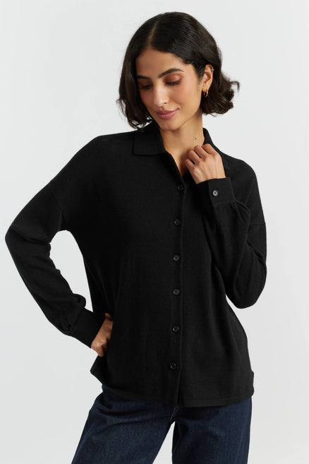 Black Wool-Cashmere Relaxed Shirt