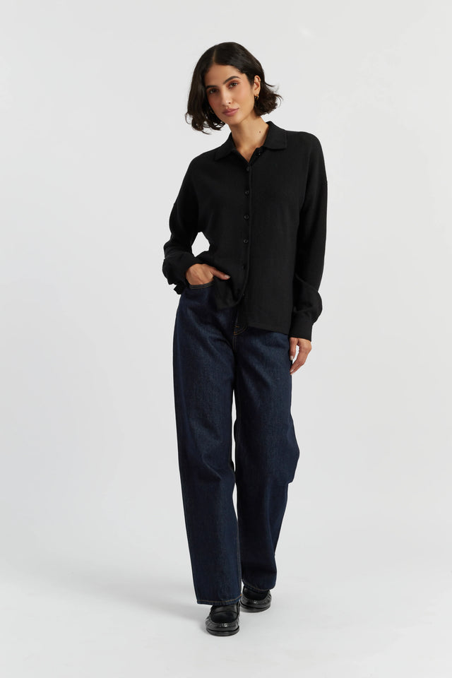 Black Wool-Cashmere Relaxed Shirt image 2