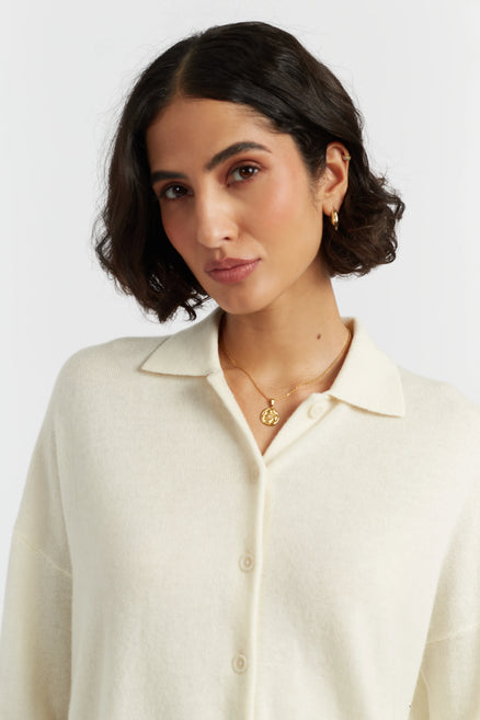 Cream Wool-Cashmere Relaxed Shirt