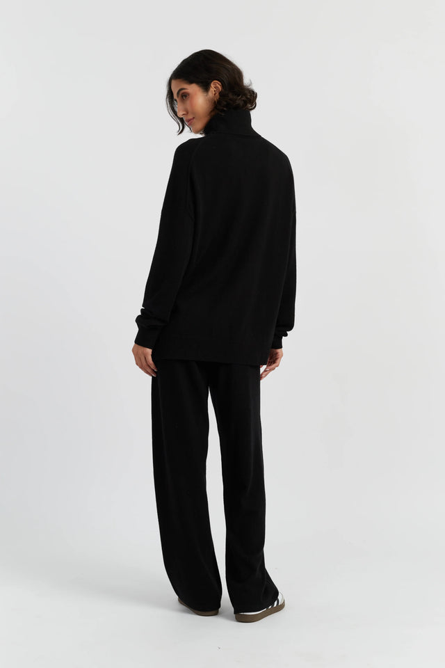 Black Wool-Cashmere Relaxed Rollneck Sweater image 3