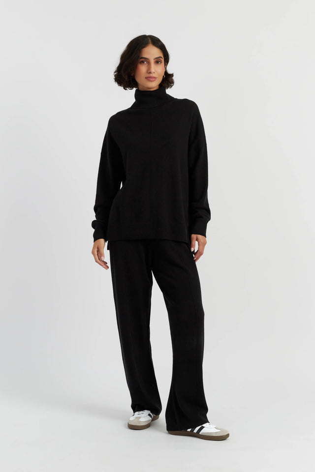 Black Wool-Cashmere Relaxed Rollneck Sweater image 2