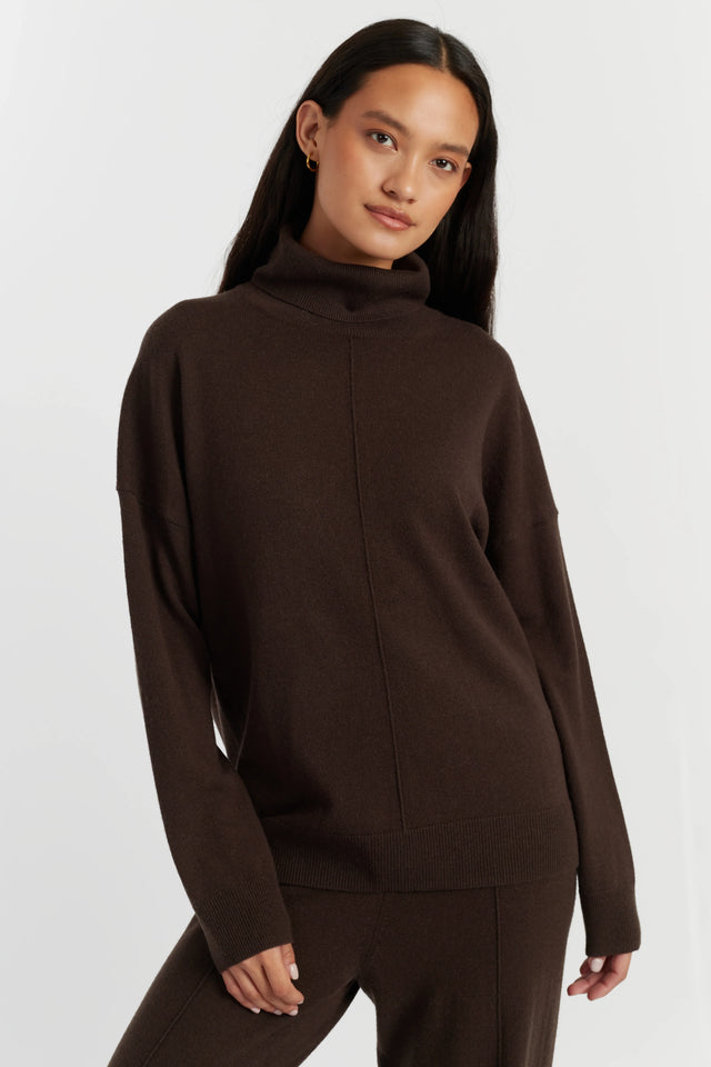 Chocolate Wool-Cashmere Relaxed Rollneck Sweater image 1