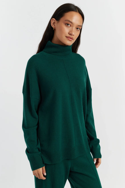 Emerald Wool-Cashmere Relaxed Rollneck Sweater