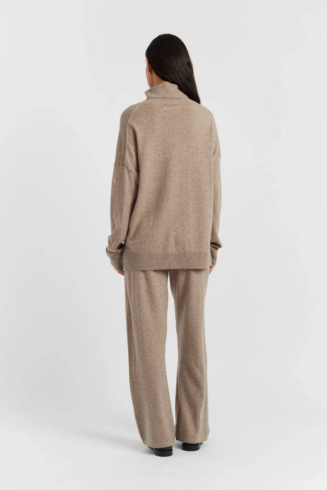 Warm-Oatmeal Wool-Cashmere Relaxed Rollneck Sweater image 3